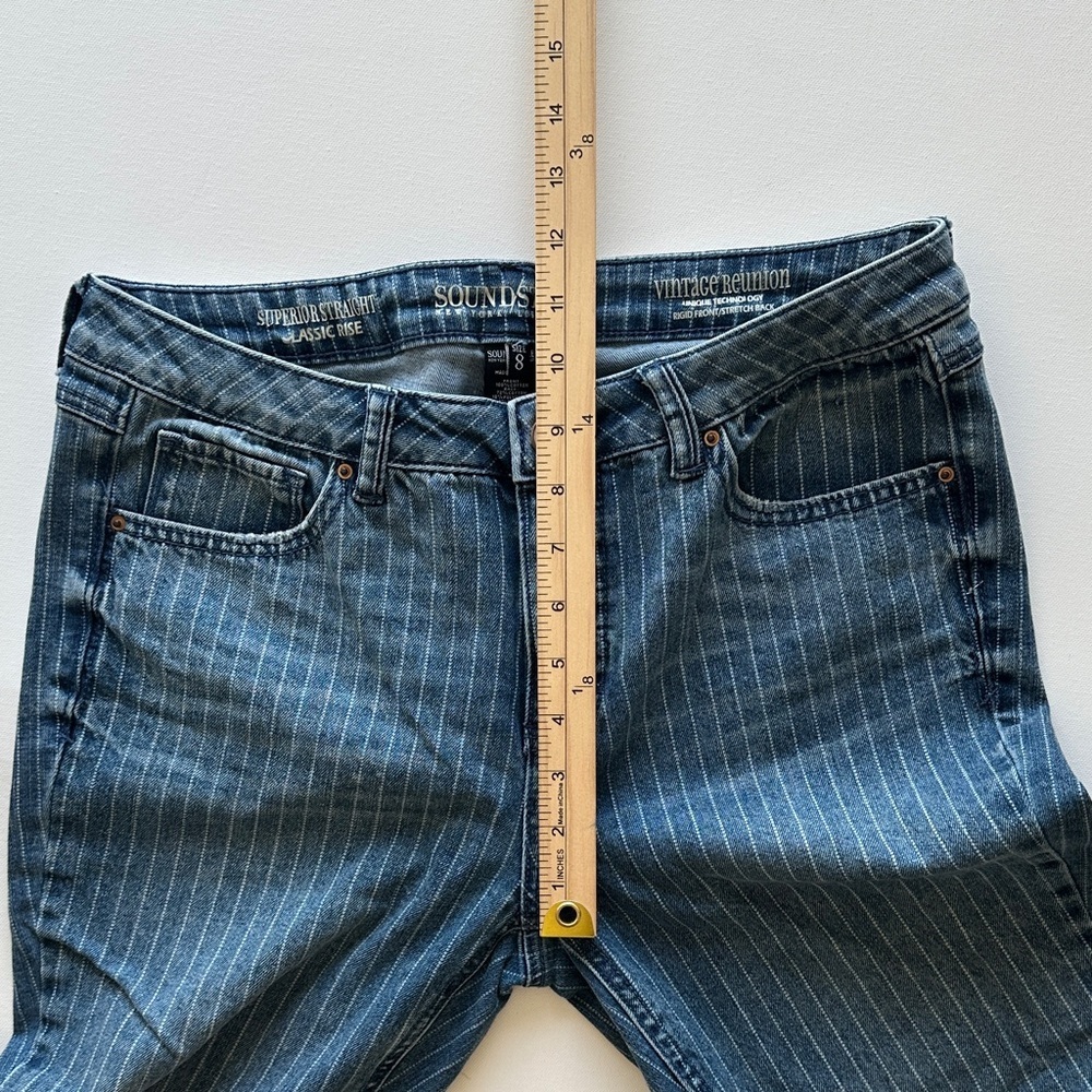 SoundStyle Size 8 Straight Leg Jeans Mid Rise Stripe Denim Ridged Front - Picture 6 of 10